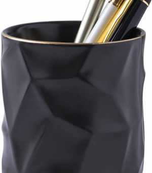 Black Ceramic Gold Line Pen Holder