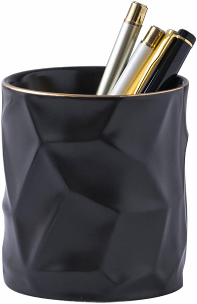 Black Ceramic Gold Line Pen Holder