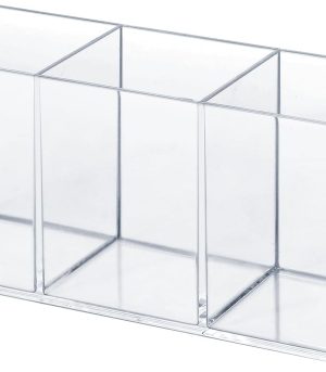 Transparent Acrylic 3-Compartment Pen Holder
