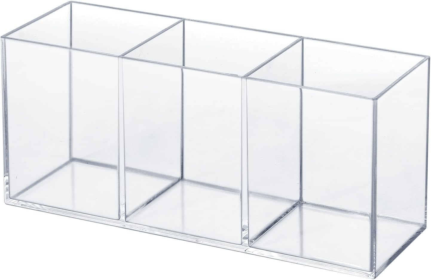 Transparent Acrylic 3-Compartment Pen Holder