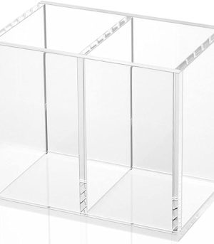 Double Compartment Clear Acrylic Pen Holder