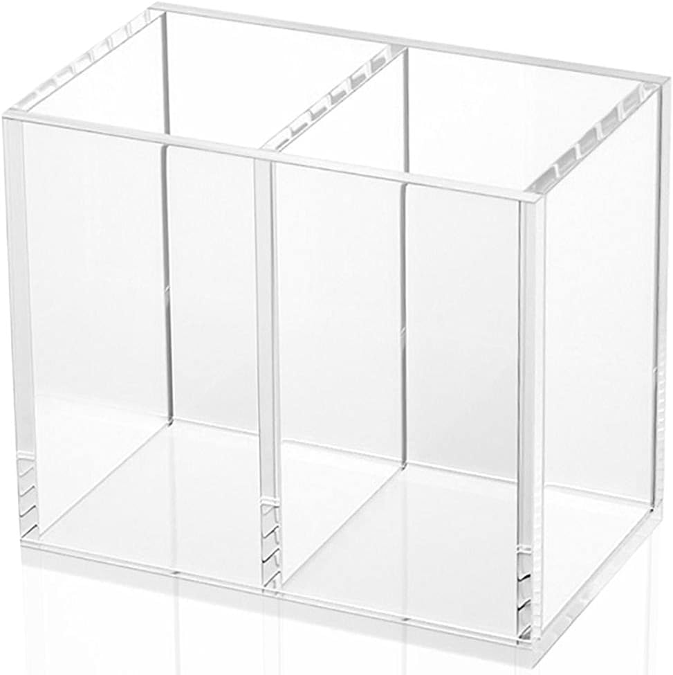 Double Compartment Clear Acrylic Pen Holder