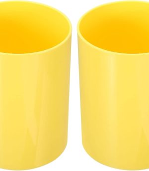 Yellow Round Plastic Pen Holder Set