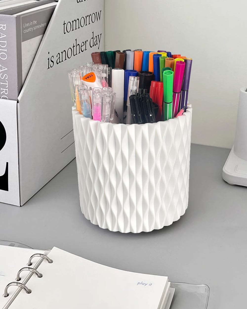 White Rotating 5-Slot Desk Pen Holder - Image 2
