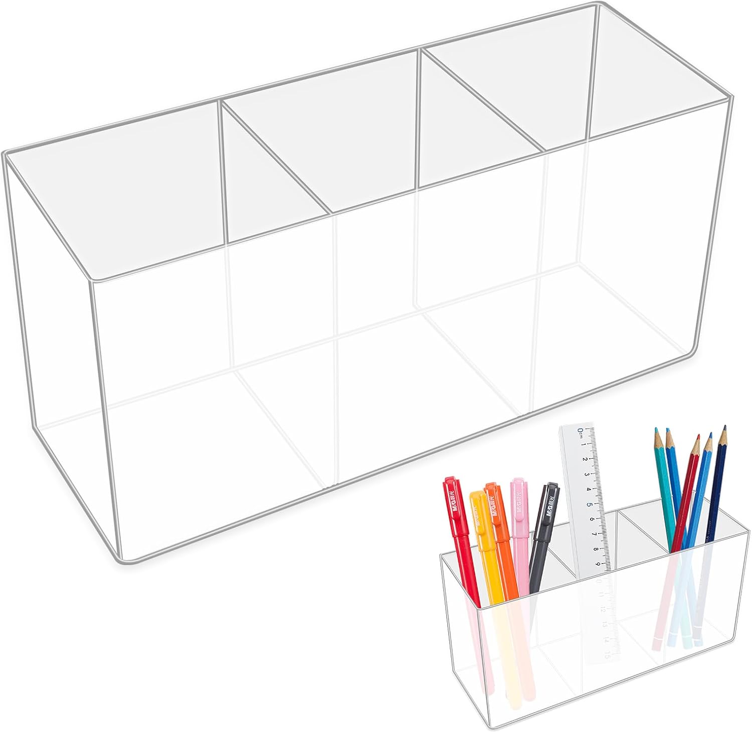 3-Compartment Acrylic Pen Holder