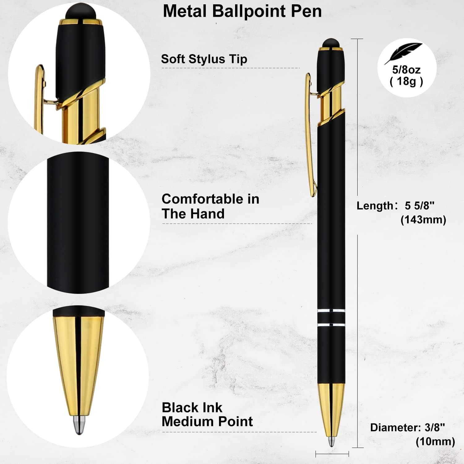 12-Pack Black Gold Stylus Pens - Image 2