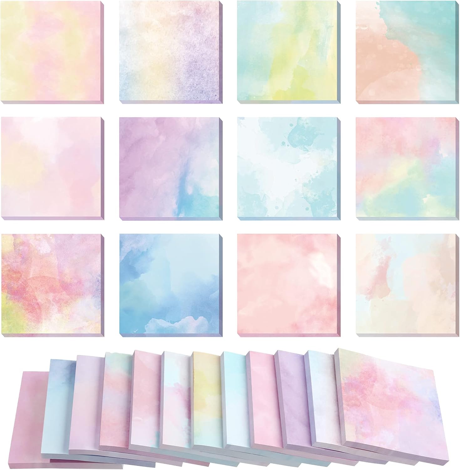 12-Pack Watercolor Sticky Notes 2.8x2.8