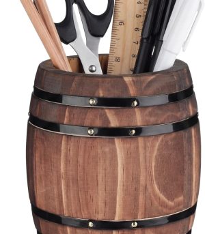 Wine Barrel Wooden Pen Holder Farmhouse