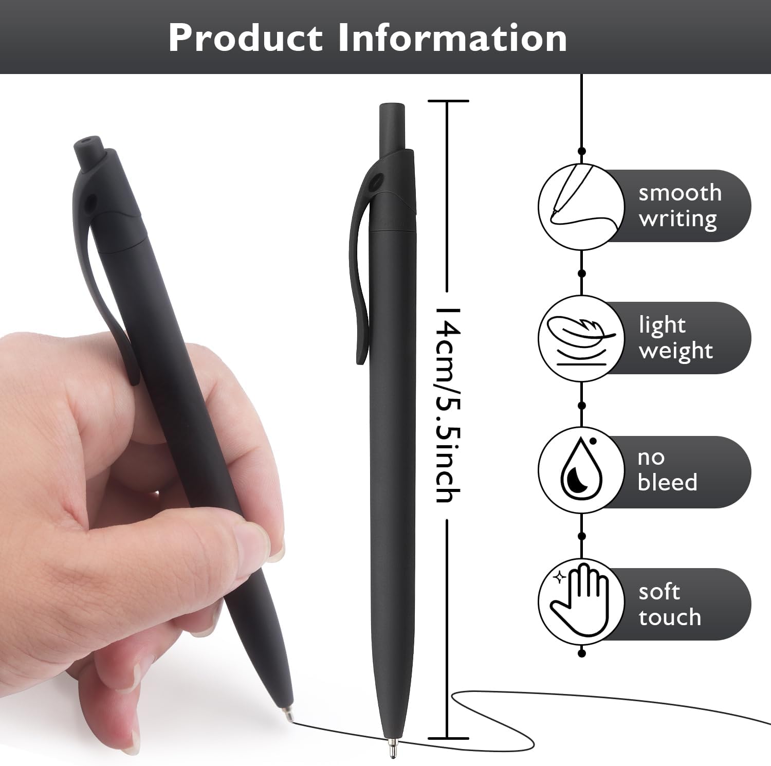 8-Pack No Bleed Black Click Pens - Image 2