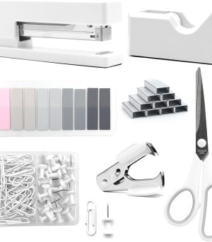 White Office Stapler Set with Scissors