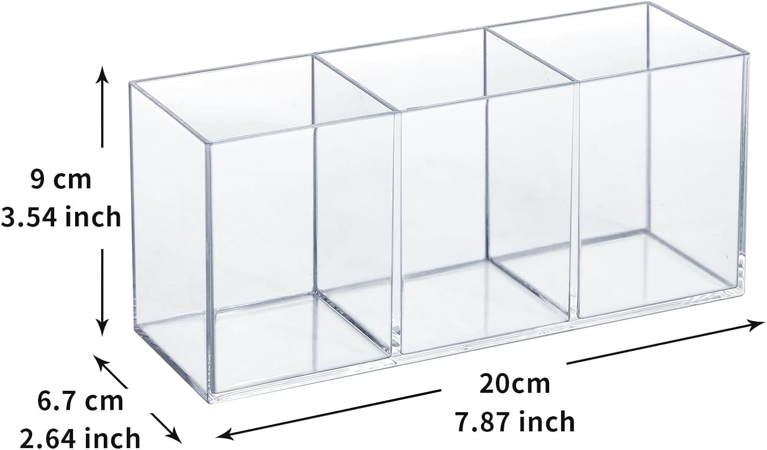 Transparent Acrylic 3-Compartment Pen Holder - Image 2