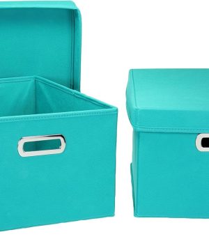 Aqua Fabric Storage Boxes with Lids