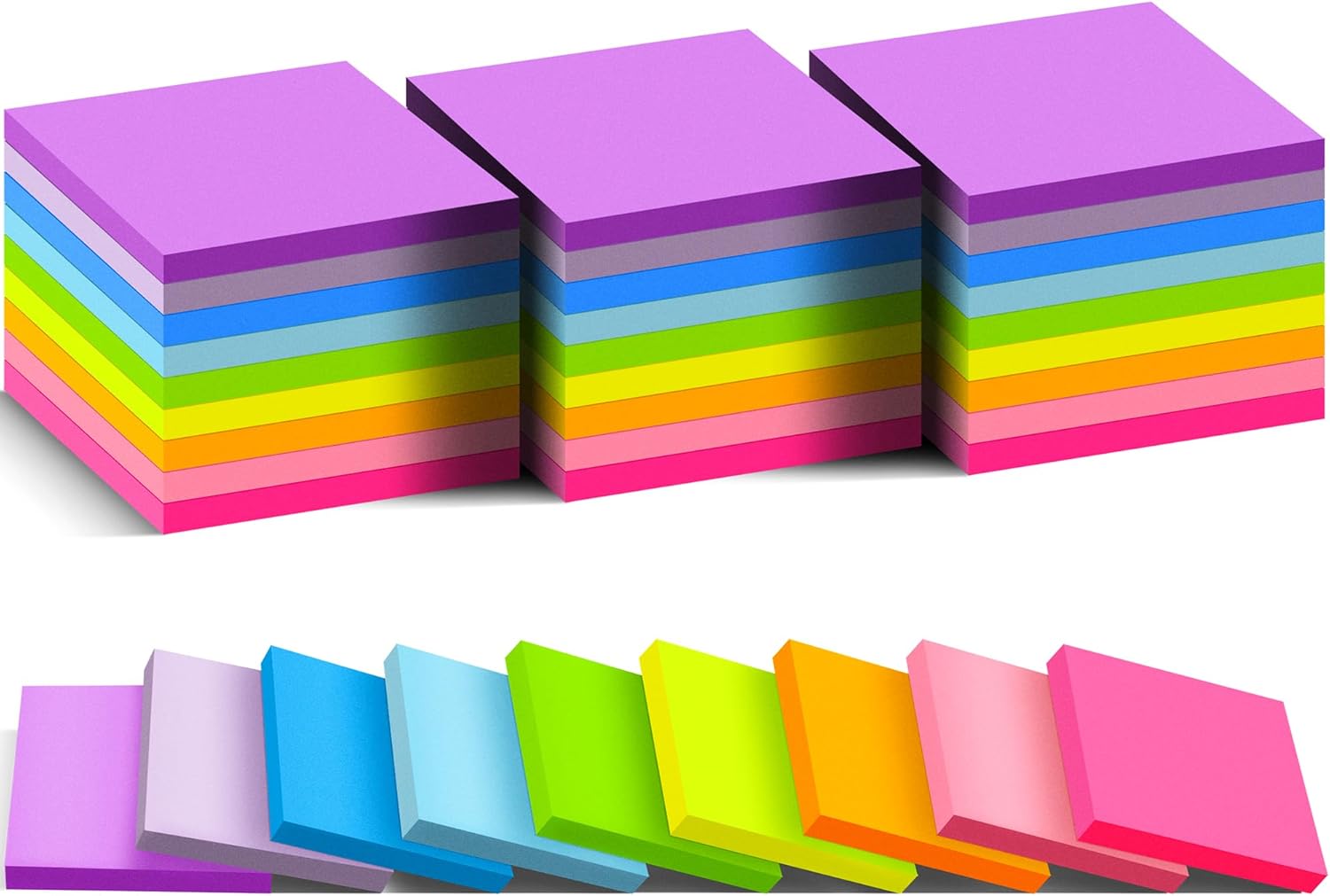 36-Pack 3x3 Bright Sticky Notes 9 Colors