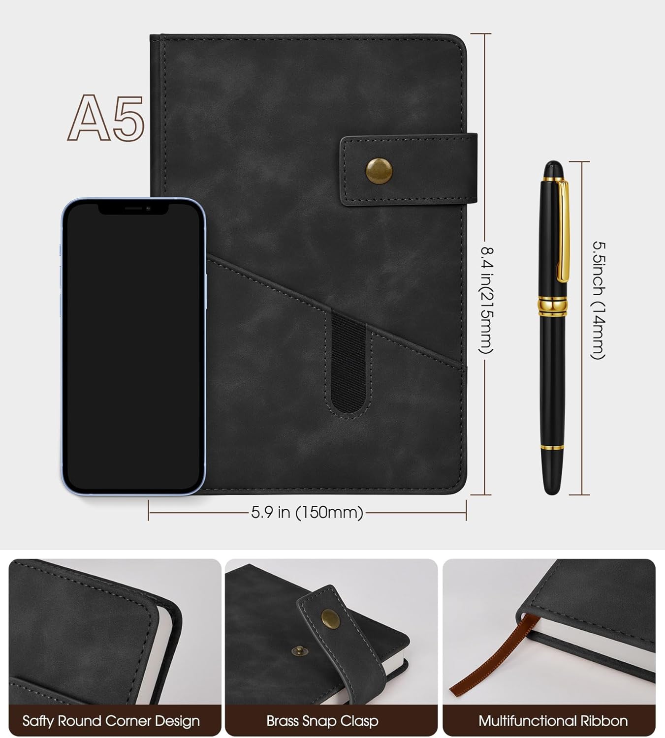 A5 Hardcover Leather Journal Pen - Image 2