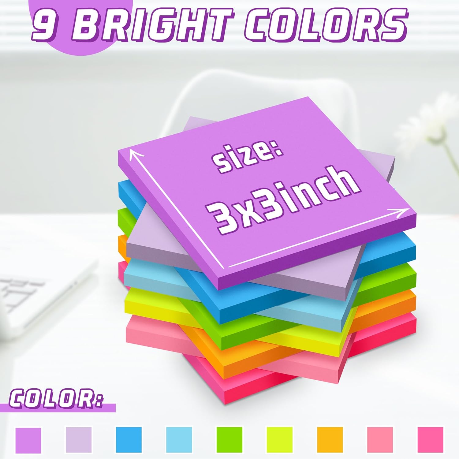 36-Pack 3x3 Bright Sticky Notes 9 Colors - Image 2