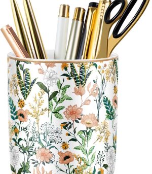 White Flower Ceramic Large Pen Holder