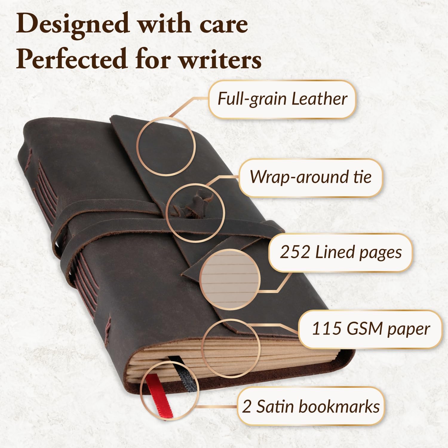 Vintage Full-Grain Leather Lined Journal - Image 2