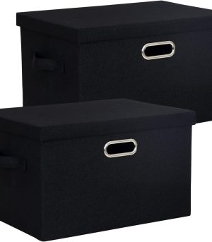 2-Pack Black Fabric Storage Bins with Lid 16.6