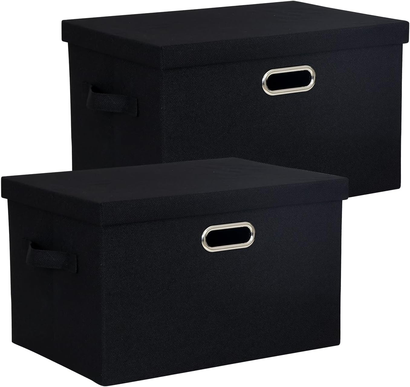 2-Pack Black Fabric Storage Bins with Lid 16.6