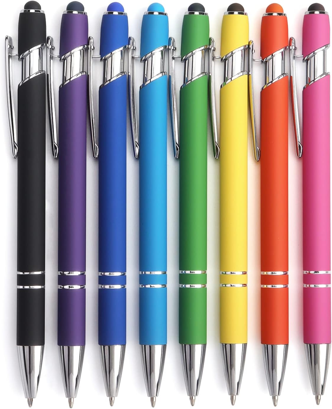 8-Pack Metal Stylus Ballpoint Pens 2-in-1