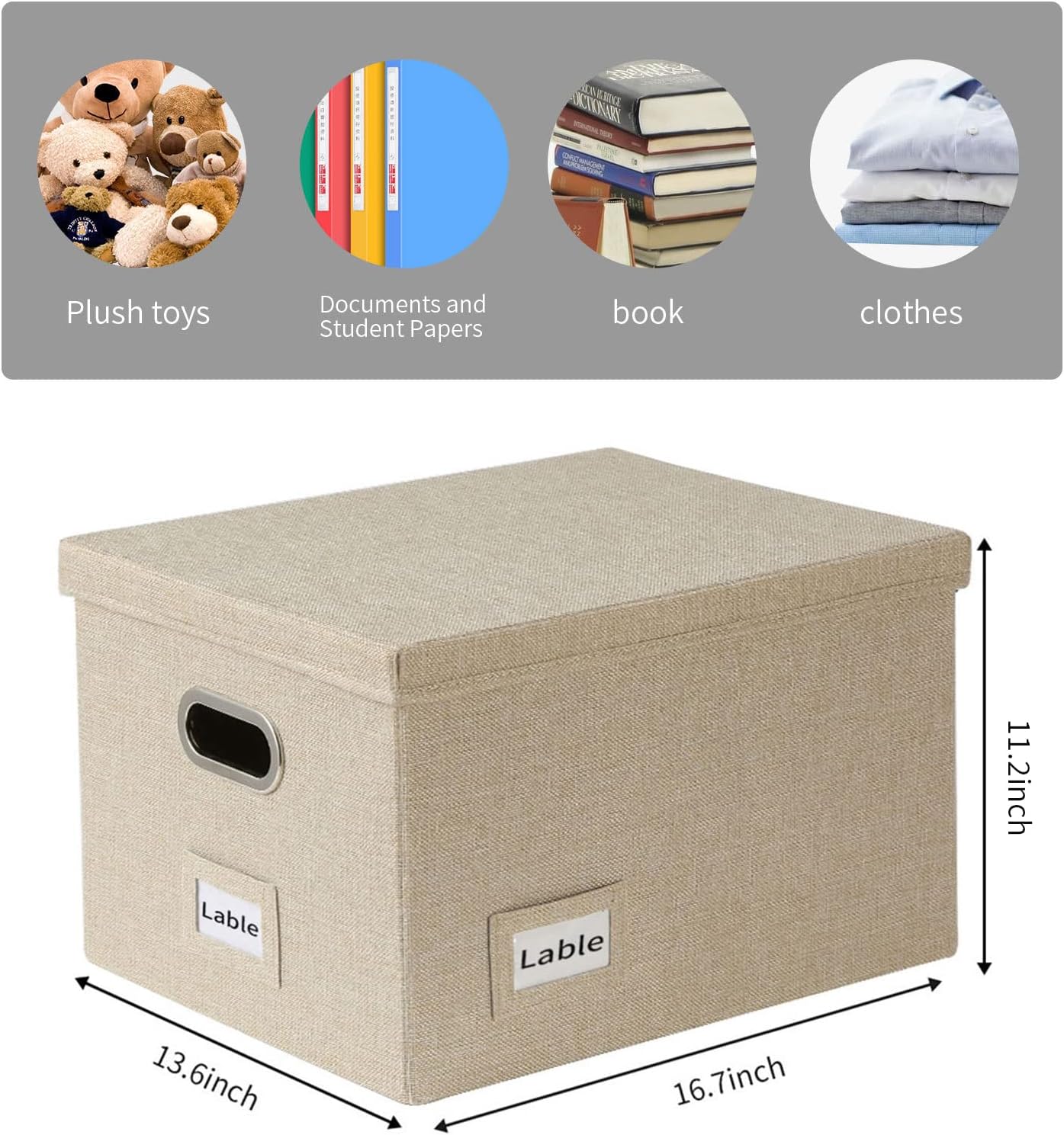Beige Collapsible File Box with Lid - Image 2