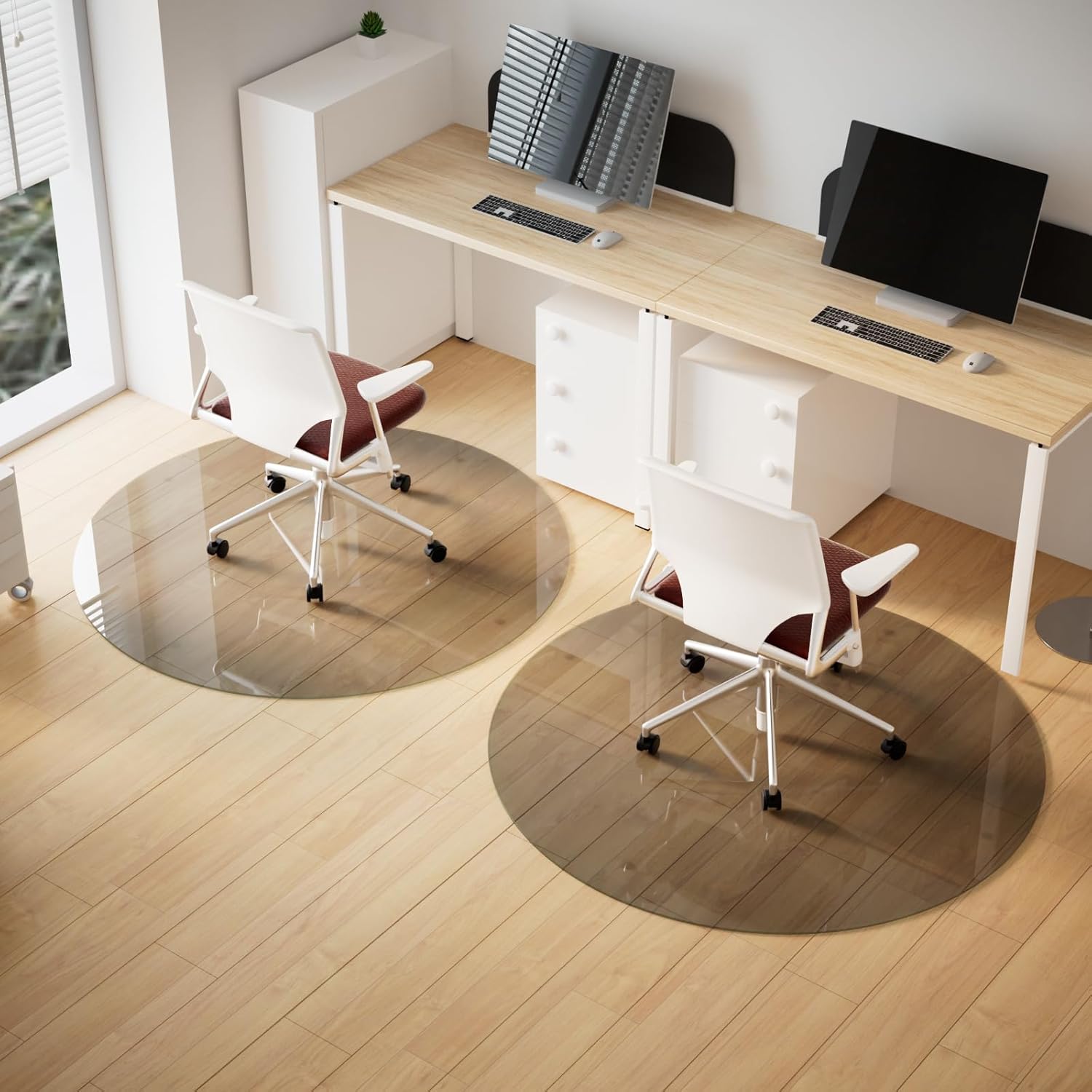 46"x46" Grey Tempered Glass Chair Mat Anti-Slip - Image 2