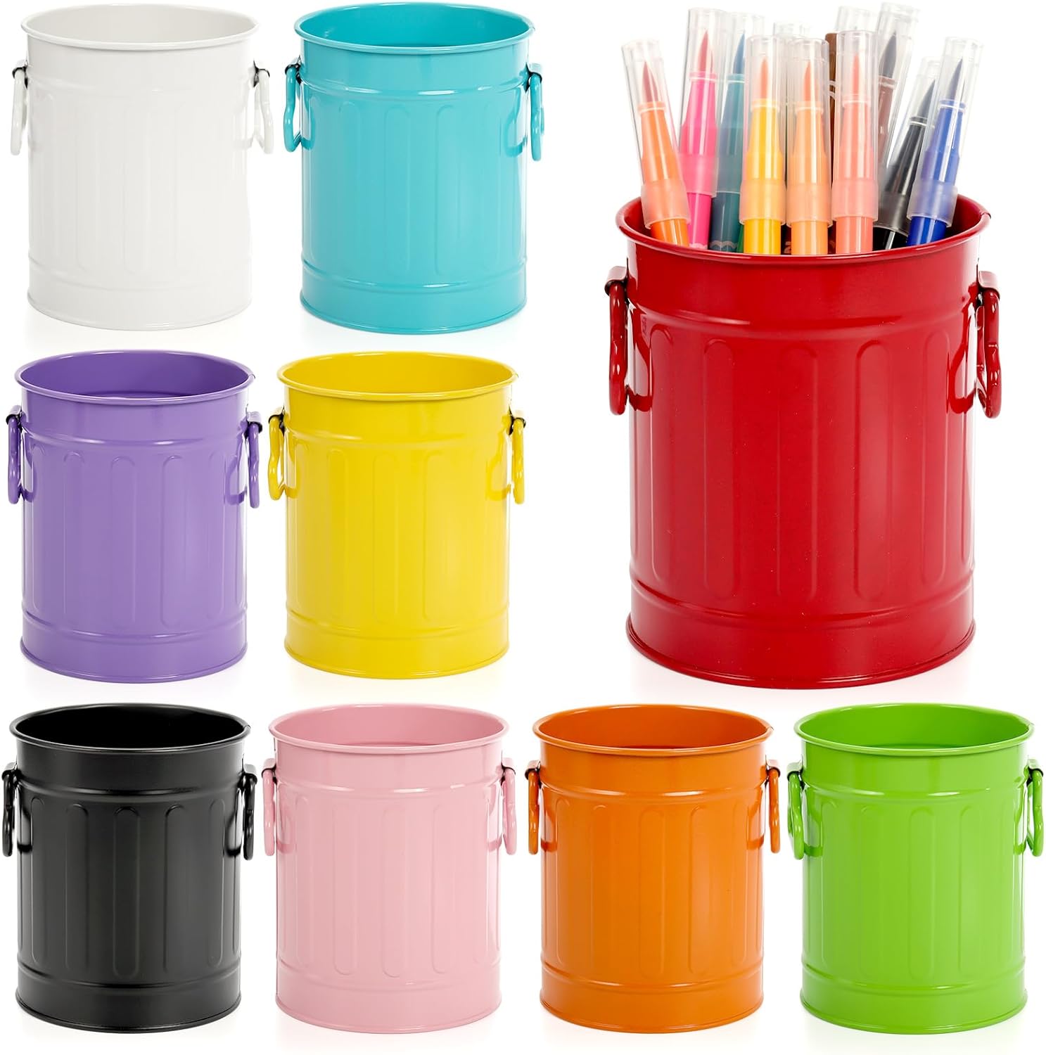 9-Pack Colorful Metal Mini Pen Buckets