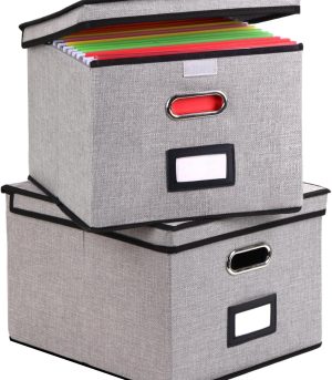 Gray File Organizer Box with Lid Letter Size