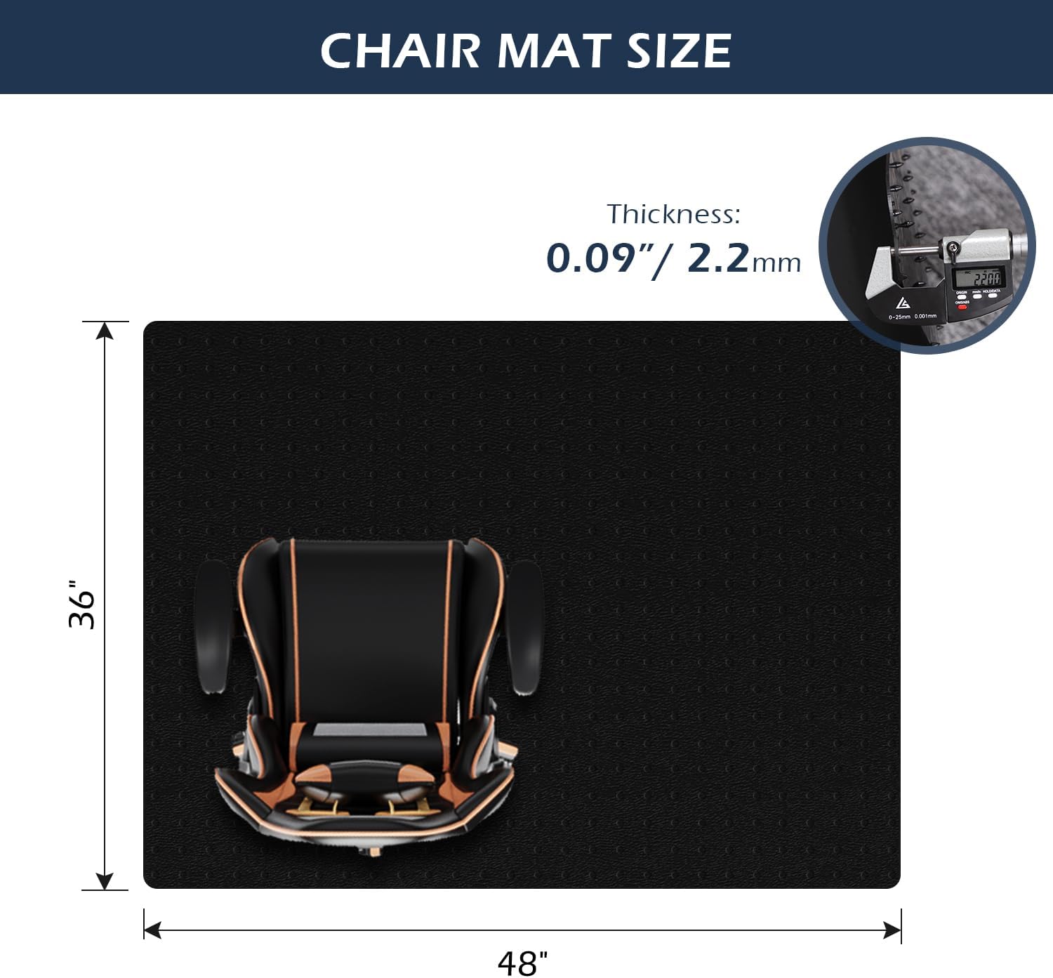 48x36 Black Vinyl Chair Mat Carpet Grips - Image 2