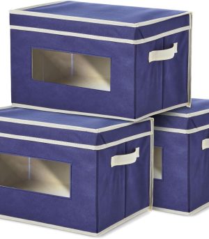 3-Pack Navy Blue Stackable Storage Bins 12"