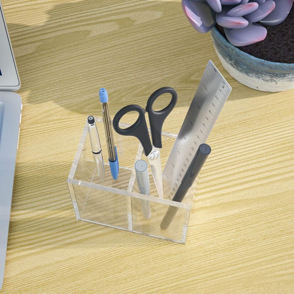 Double Compartment Clear Acrylic Pen Holder - Image 2