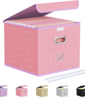 Pink Small Collapsible File Organizer Box