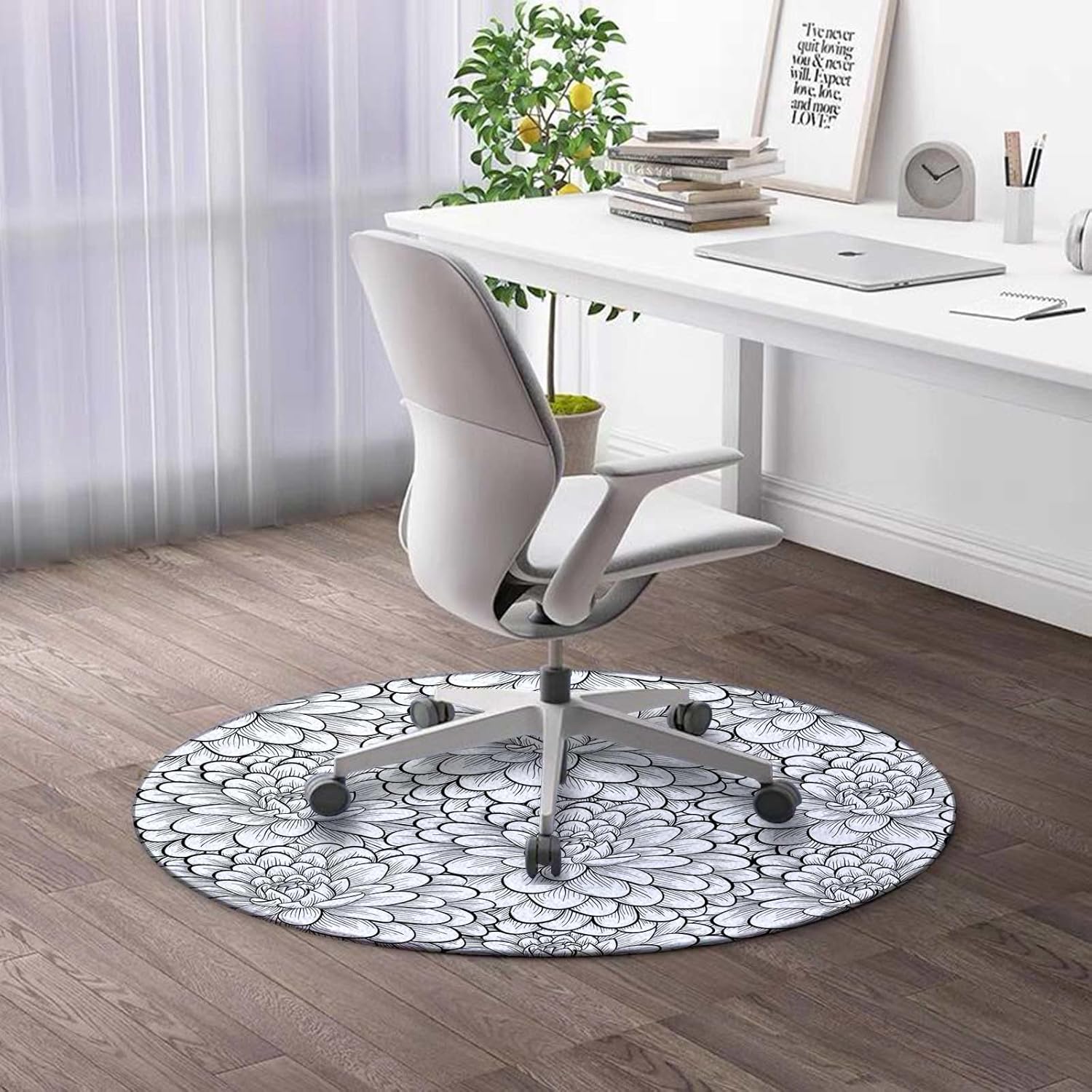 3ft Grey Round Chair Mat Hardwood Anti-Slip