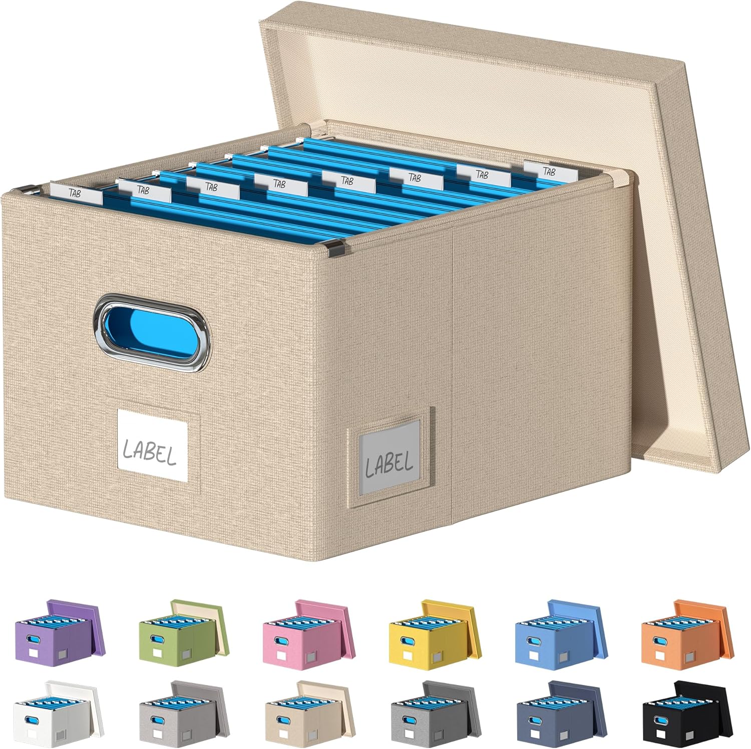 Beige Collapsible File Box with Lid