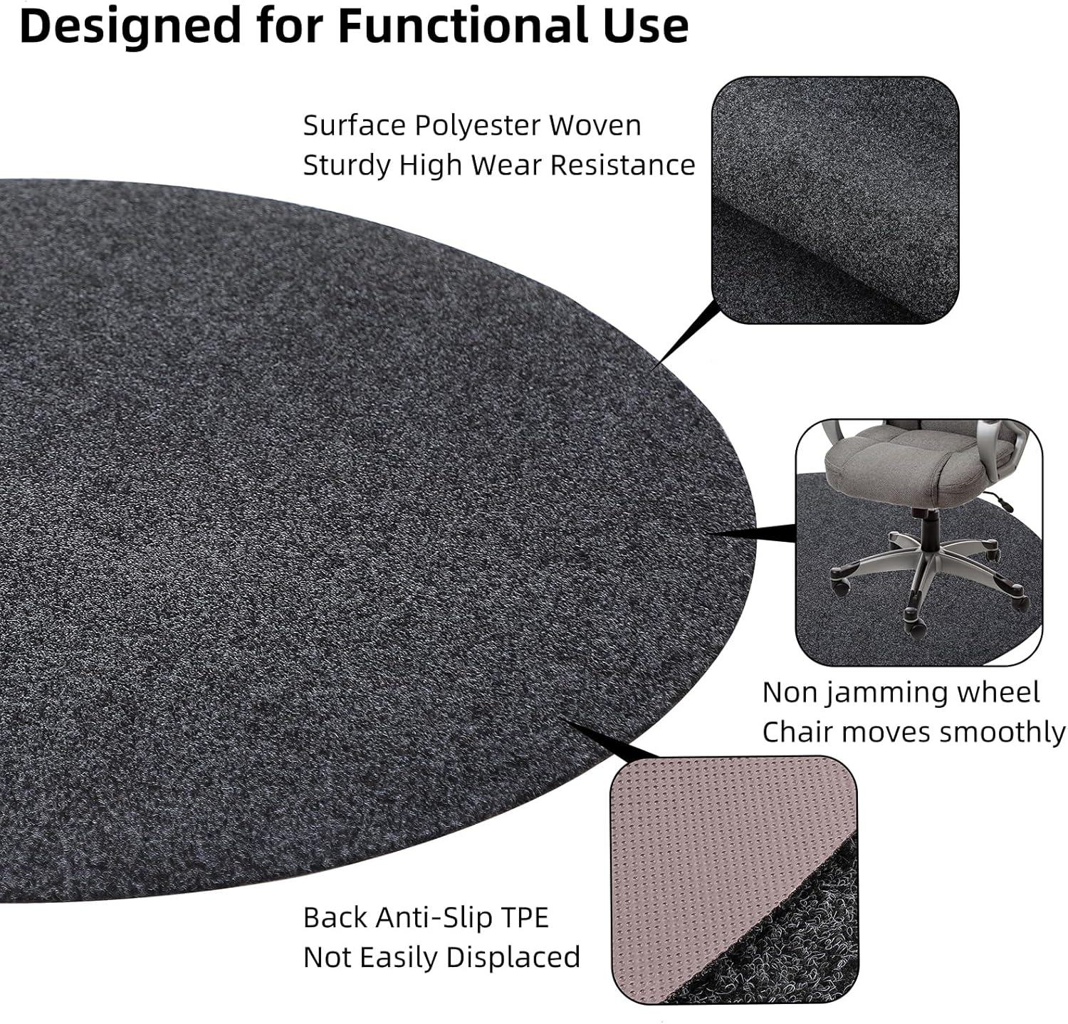 39"x39" Dark Grey Round Chair Mat Low Pile - Image 2