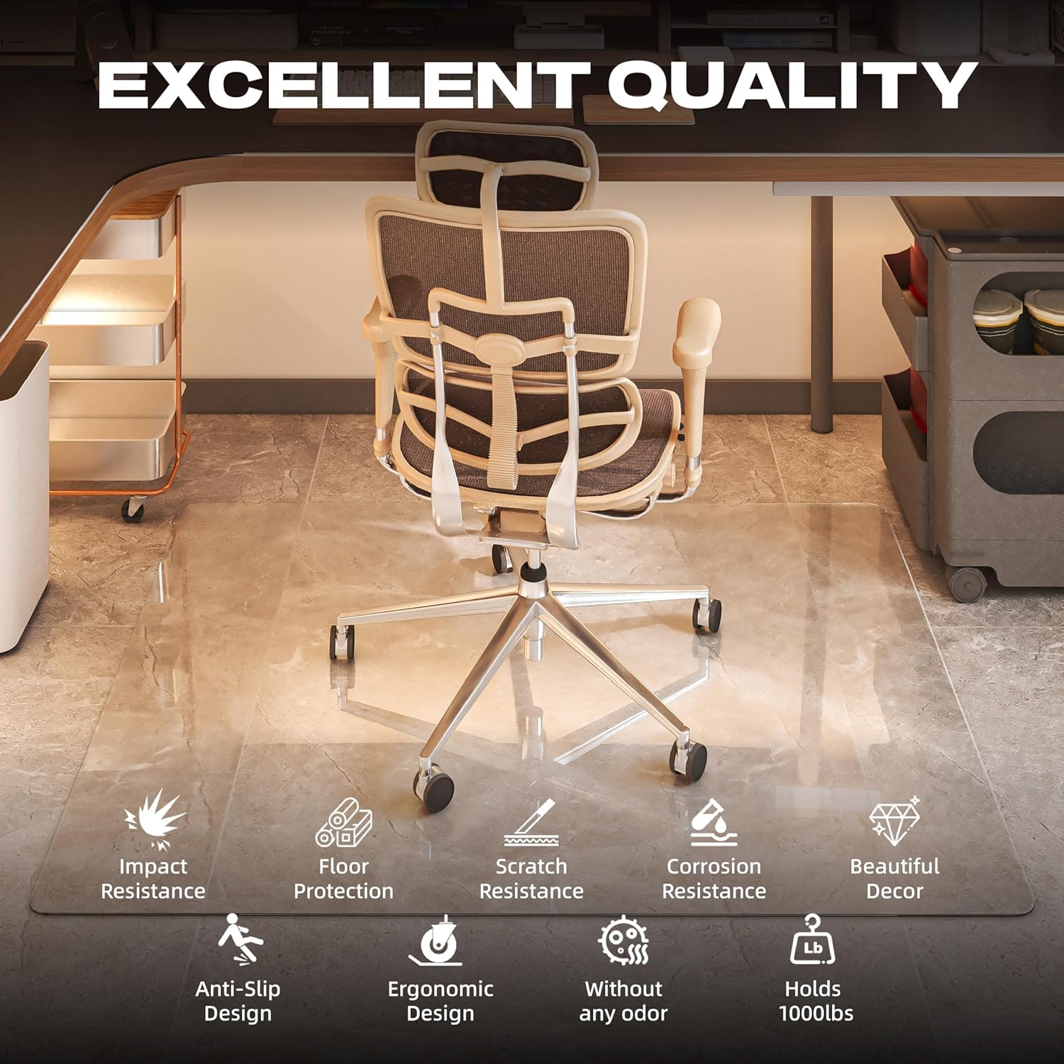 46x36 Clear Tempered Glass Chair Mat Rounded - Image 2