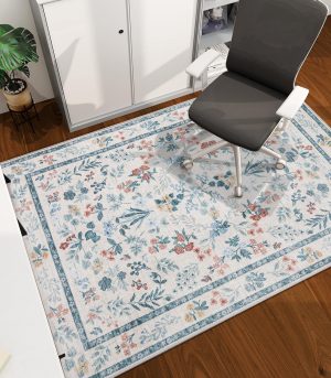 60x45 Floral Washable Chair Mat Hardwood