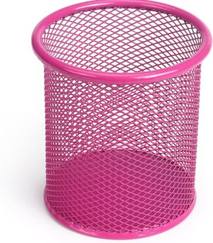 Pink Metal Mesh Pen Holder
