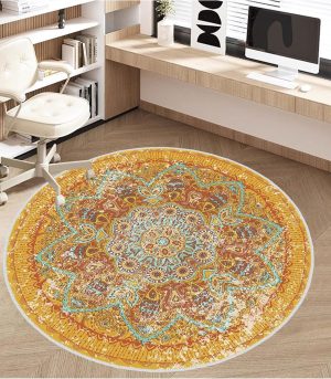 48" Yellow Round Chair Mat Hardwood