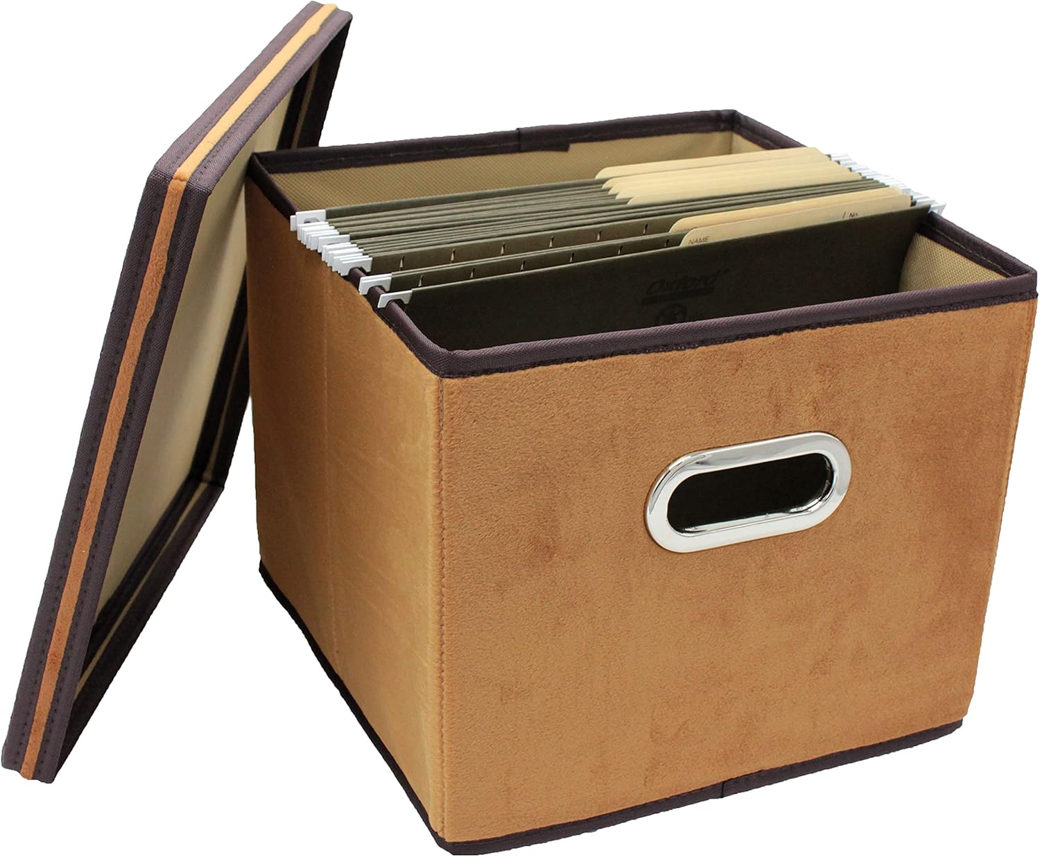 2-Pack Brown Velvet File Storage Box with Lid - Image 2