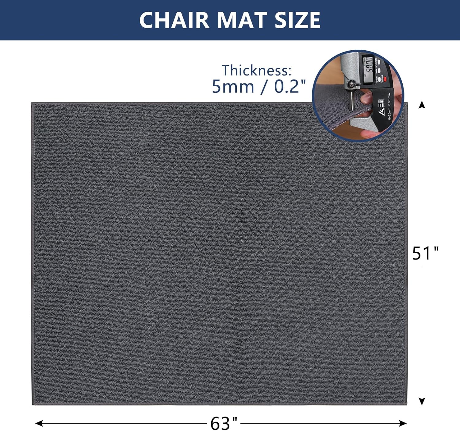 63x51 Dark Grey Fabric Chair Mat Hardwood - Image 2