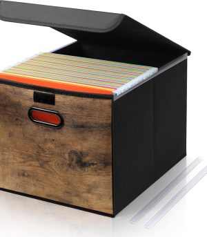 Wood Grain File Box with Lid Collapsible