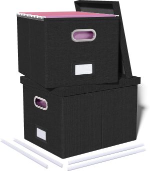 2-Pack Black Portable File Box with Lid