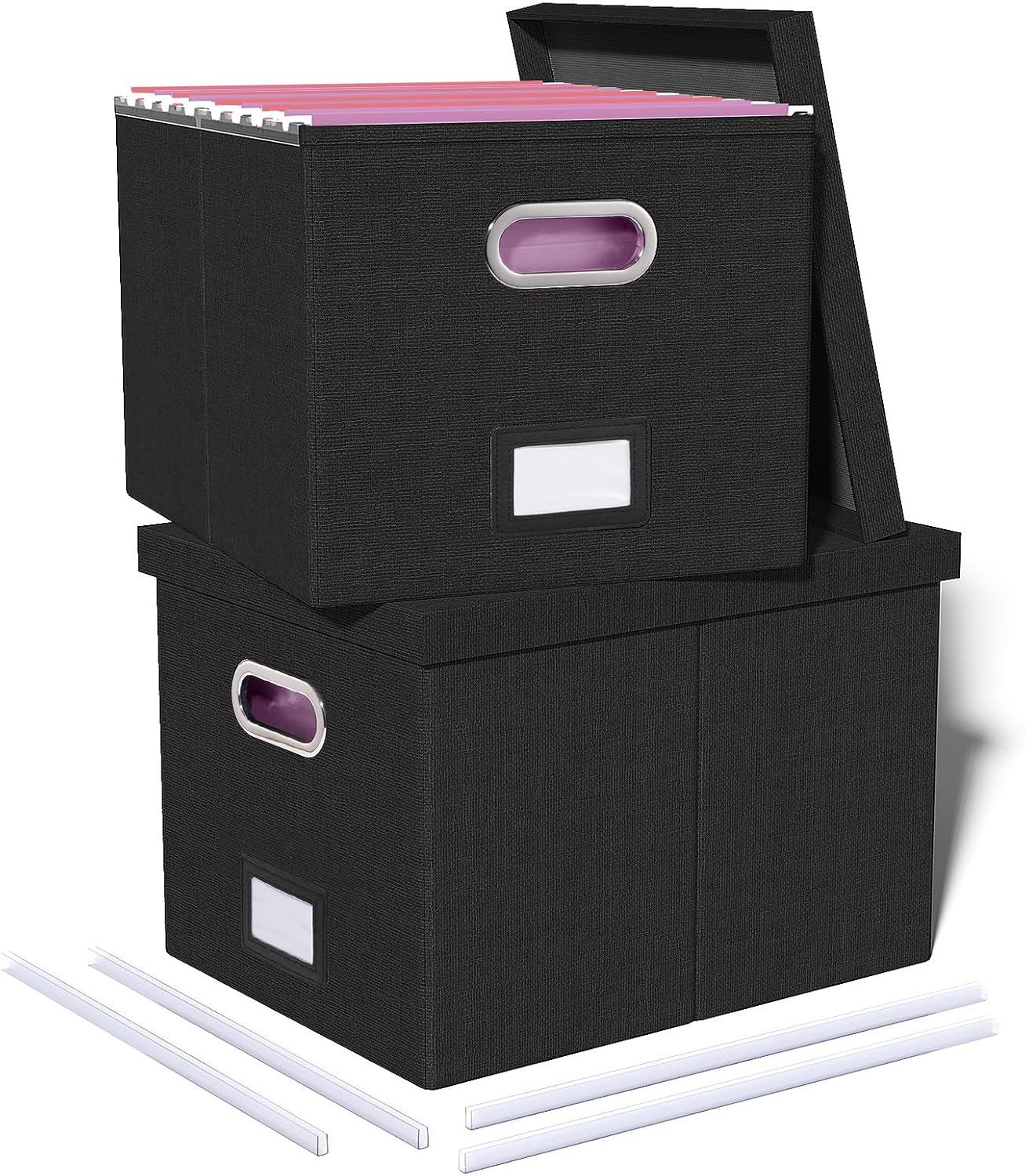 2-Pack Black Portable File Box with Lid