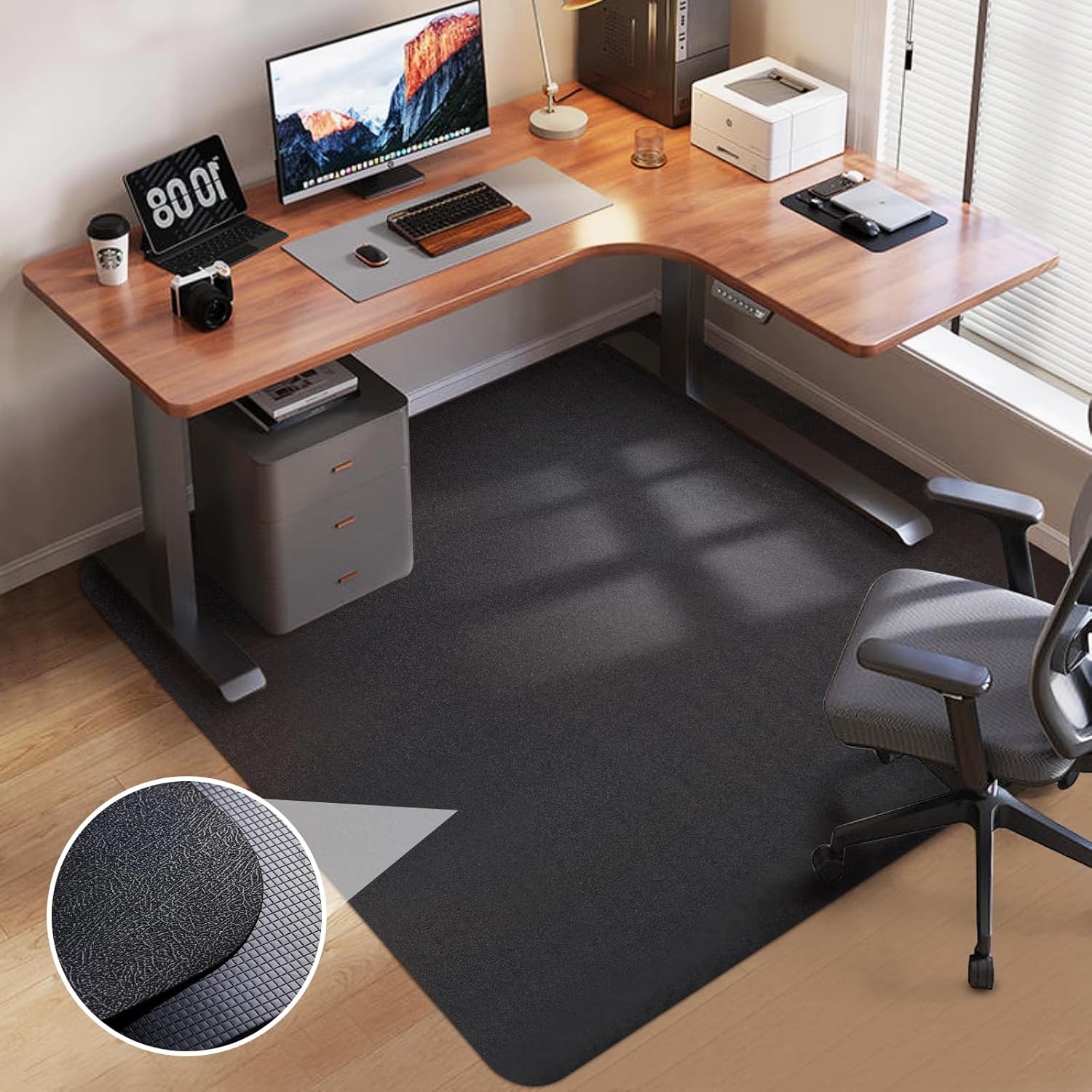 53x45 Black Heavy Duty Chair Mat Hardwood