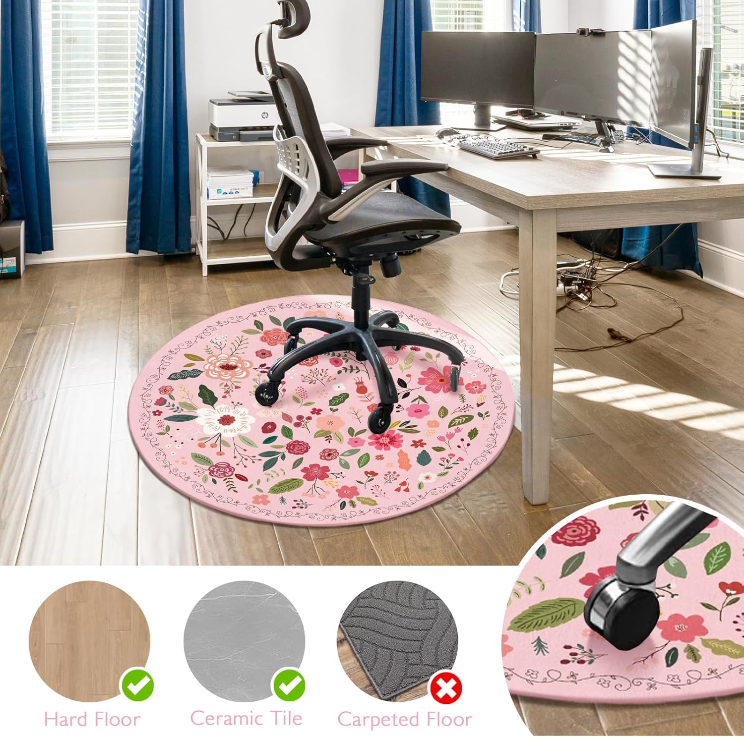 47"x47" Pink Boho Round Gaming Chair Mat - Image 2
