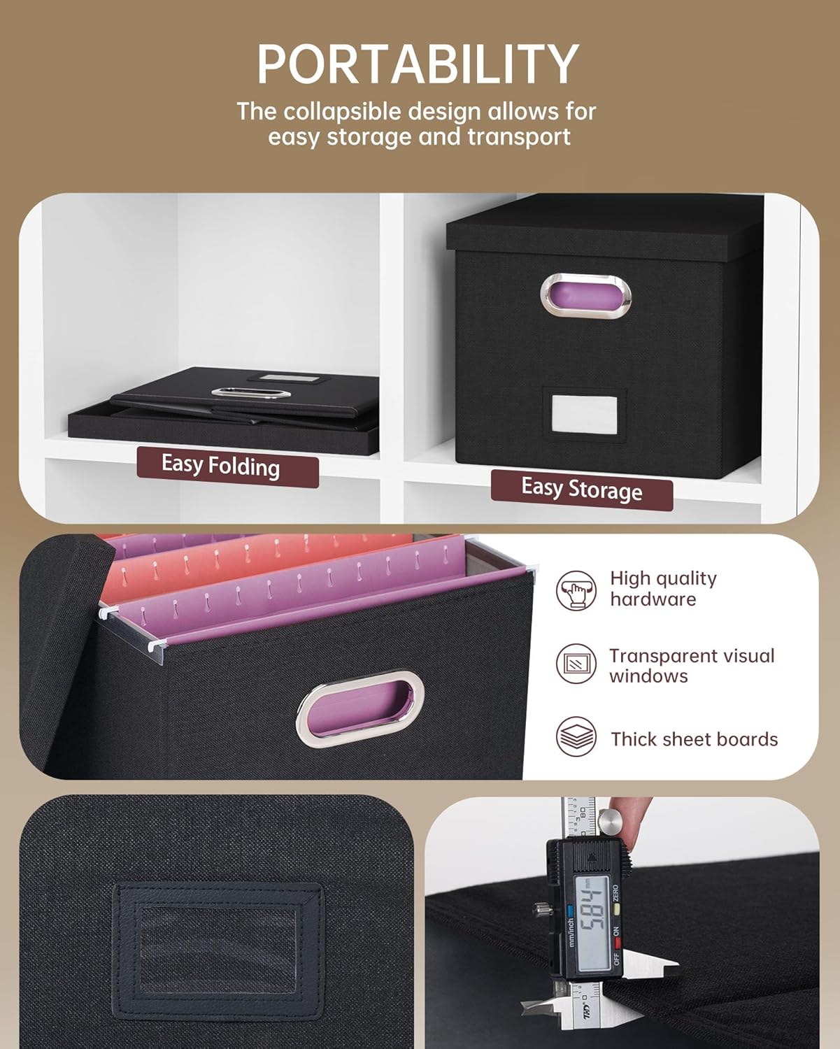 2-Pack Black Portable File Box with Lid - Image 2