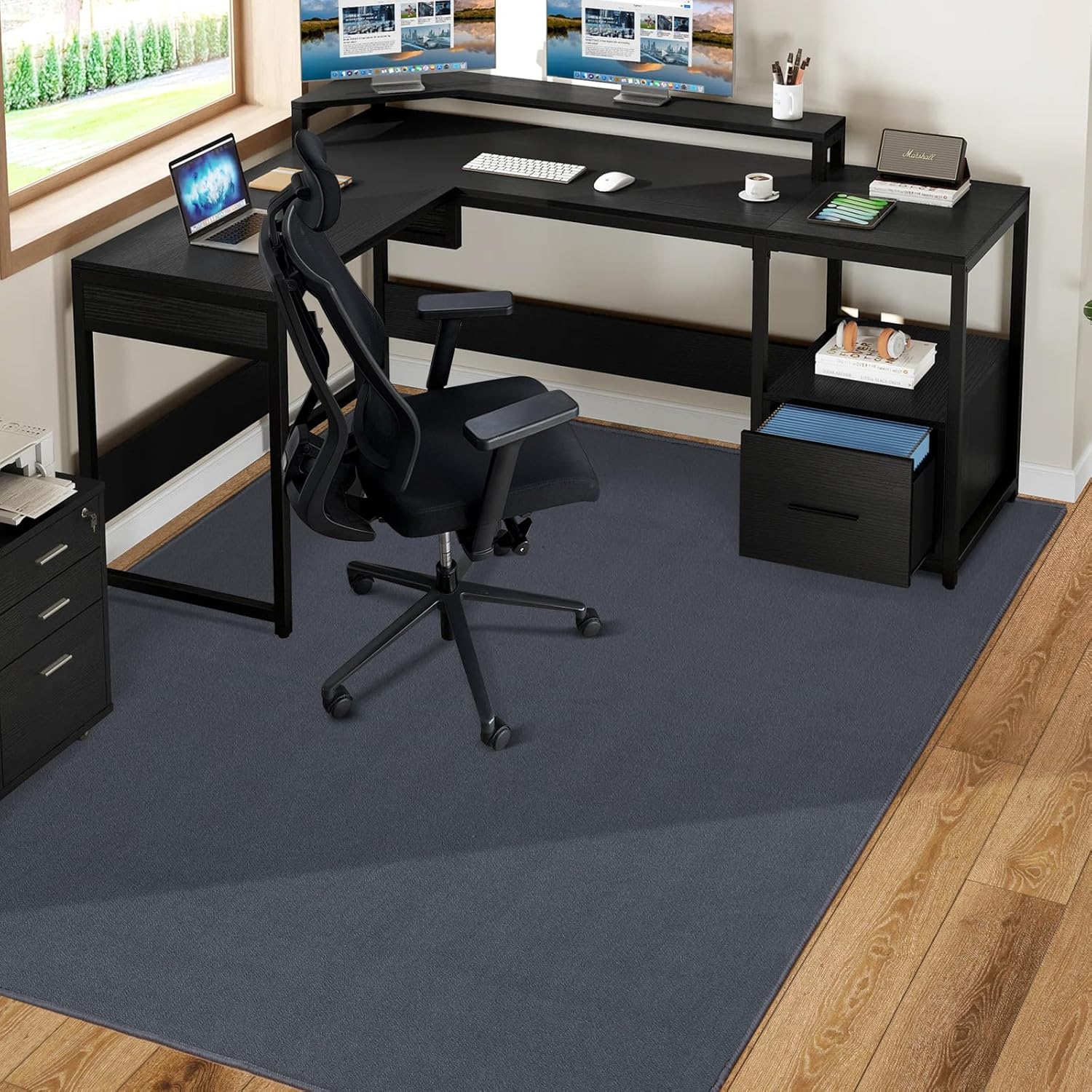 63x51 Dark Grey Fabric Chair Mat Hardwood