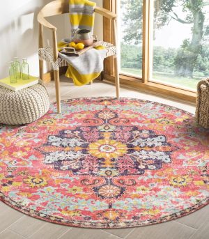 4ft Hot Pink Bohemian Floral Washable Rug