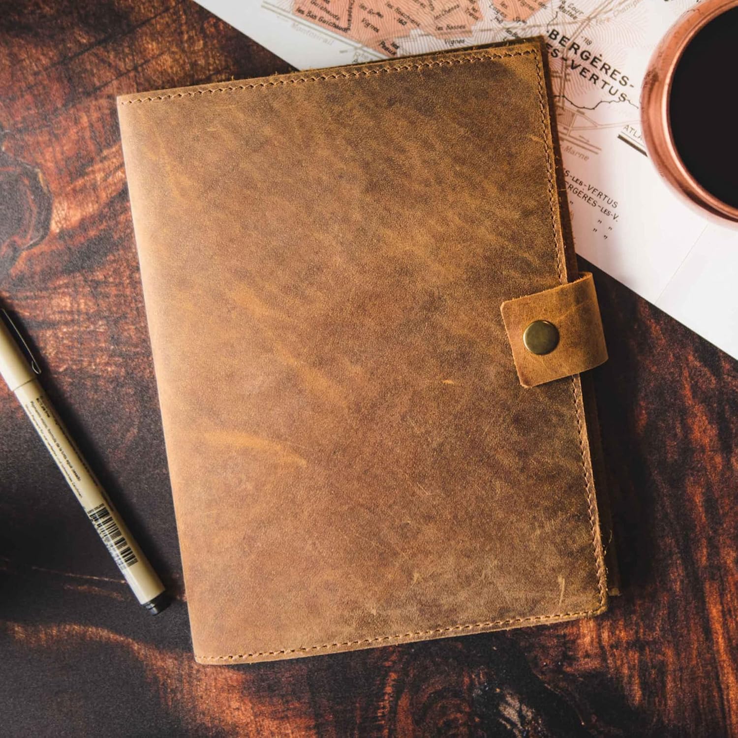 Refillable A5 Leather Journal with Pen - Image 2